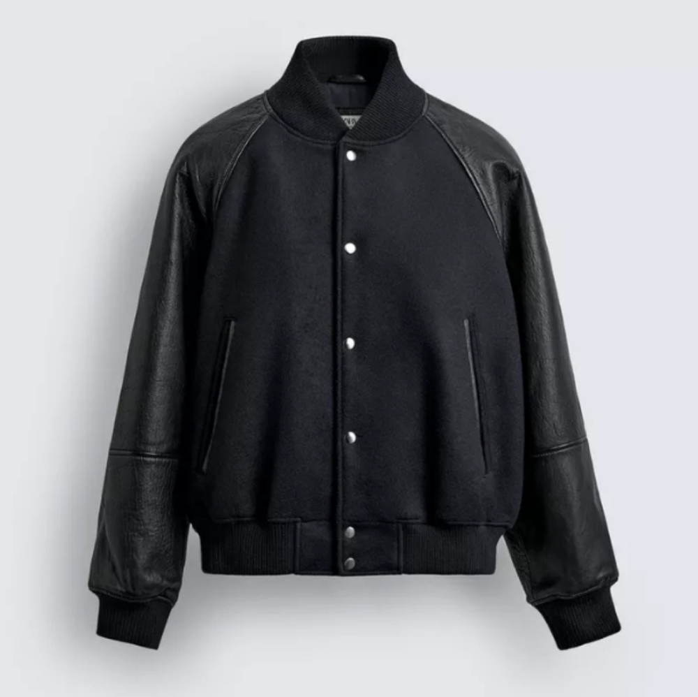 Zara Limited Edition Men's Leather Wool Combination Bomber Jacket Sz-M